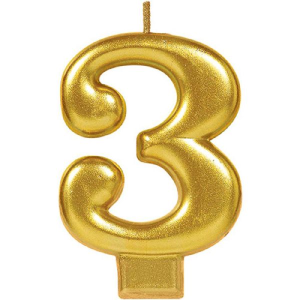 Picture of Numeral #3 Gold Candle	