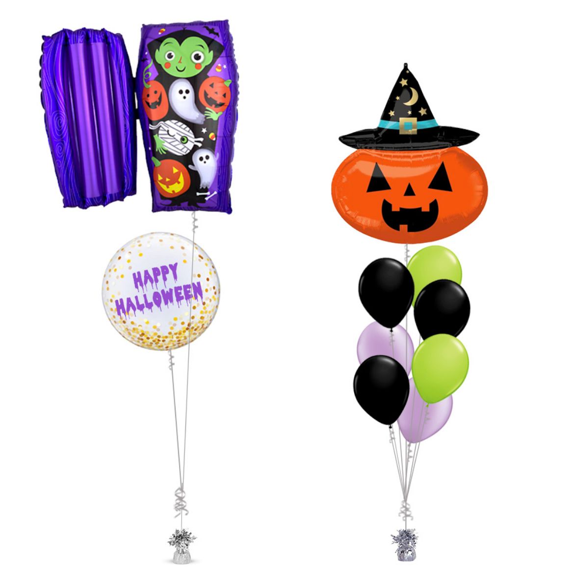 Picture of Coffin and Pumpkin Balloon Bouquet	